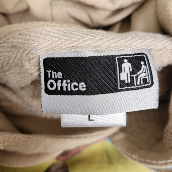 The Office Tan Hoodie Sweater Size L Dwight Schrute False Spellout Dunder Miffli - Picture 2 of 8